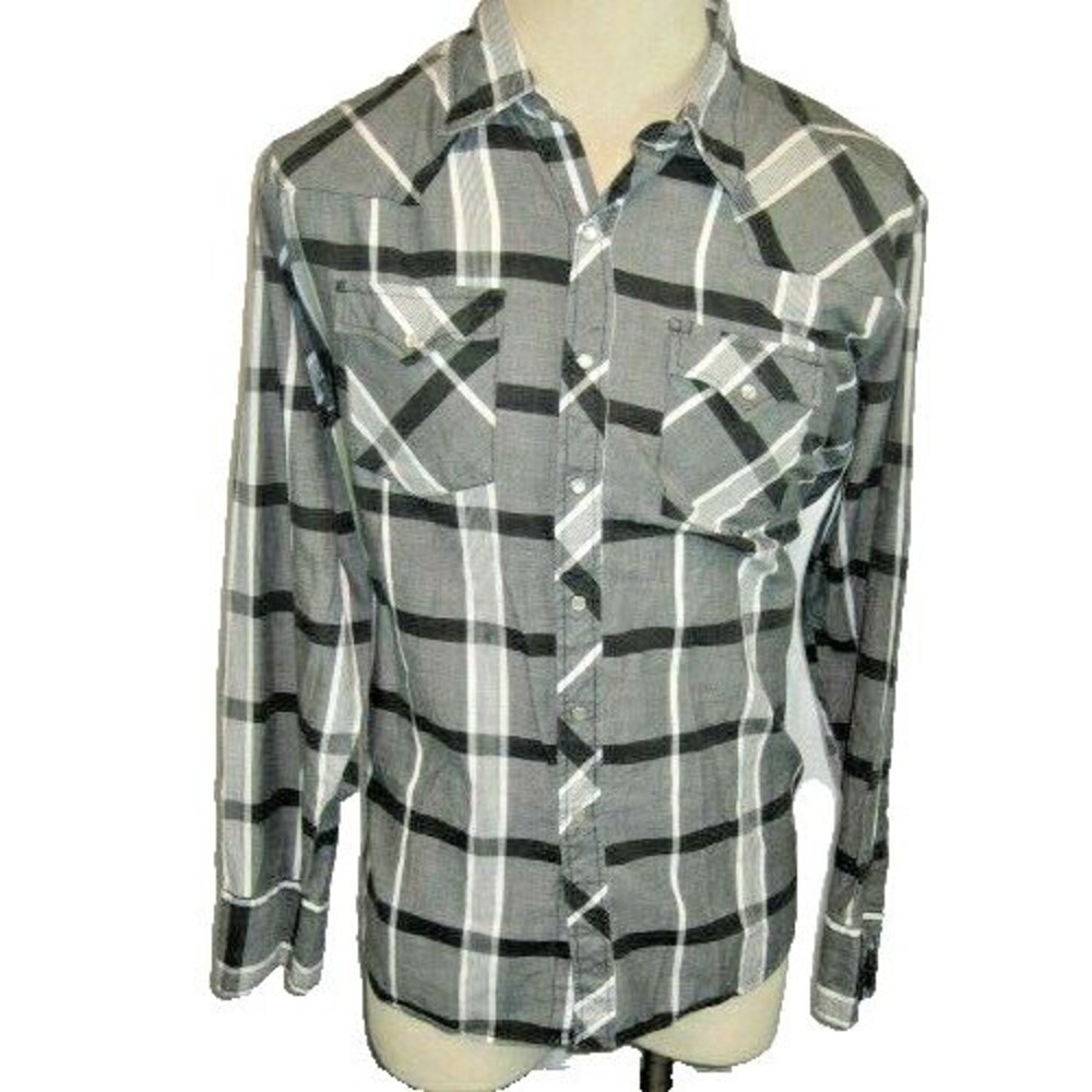 Mens Youngbloods Plaid Western LS Cowboy Shirt w Pearl Snaps sz XL